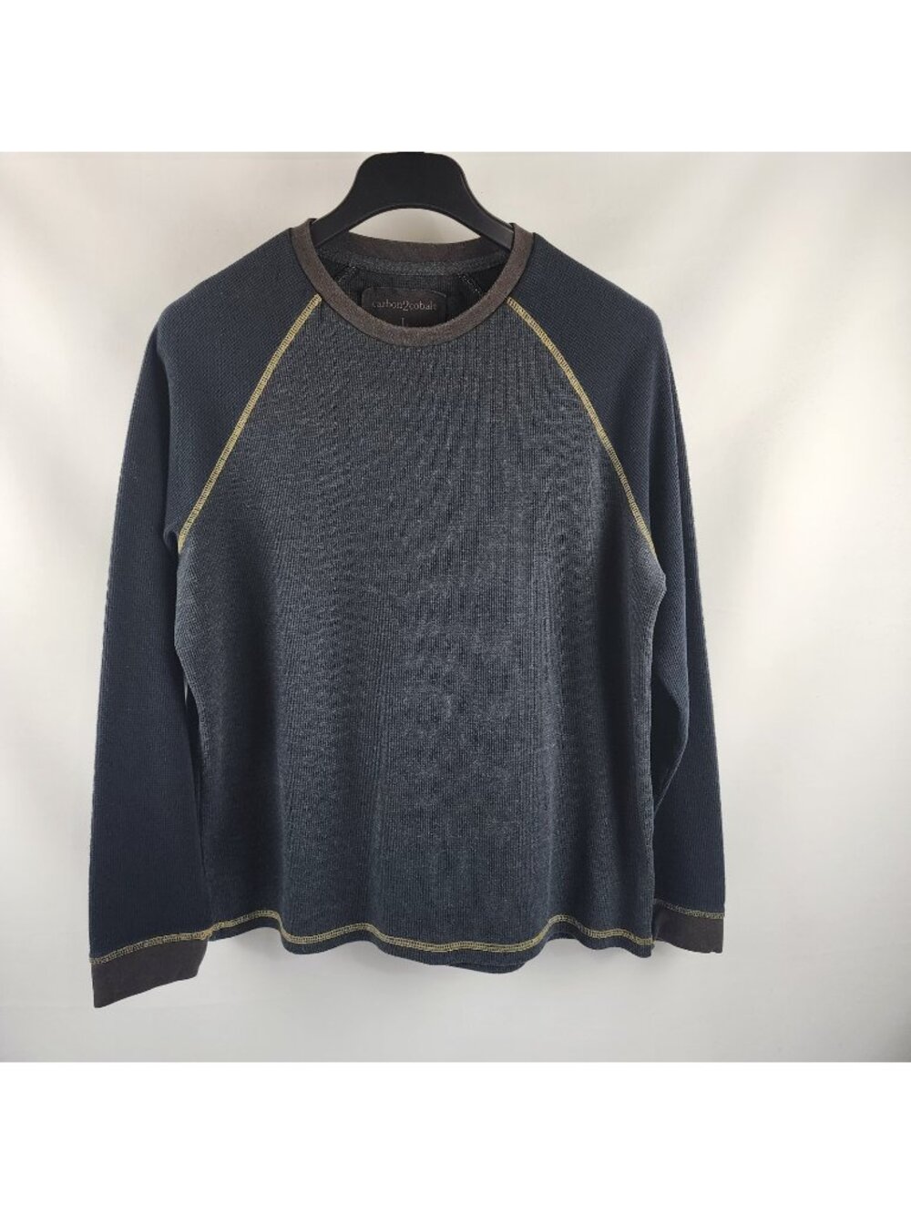Carbon 2 Cobalt Shirt Mens L Charcoal Gray Blk Waffle Knit Long Sleeve Pullover